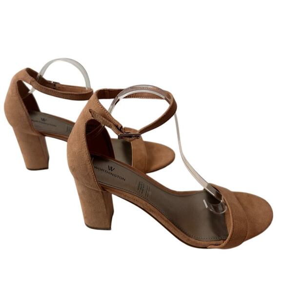 Size 11 Suede Brown Tan Nude Block Heel Slingback Cocktail Sandal Closet Staple - Picture 2 of 9